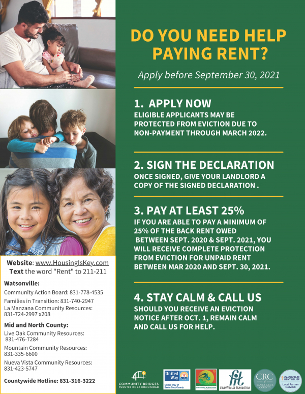 Family learning about rent relief options available in California. 